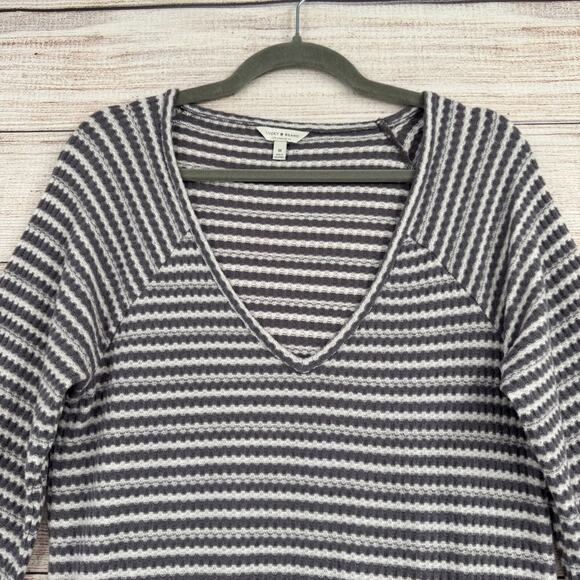 Lucky Brand‎ Striped Scoop Neck Tie Side Knit Top Women's Size Medium Gray/White - Picture 3 of 11